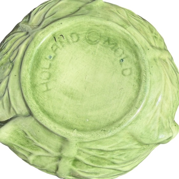 VTG Holland Mold Green Cabbage Tureen Lidded Bowl with Underplate Majolica - Picture 7 of 12